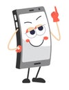 Mobile phone or cellphone, smartphone with face and hands with legs Royalty Free Stock Photo