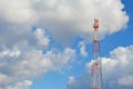 Mobile phone cellular telecommunication radio tv antenna tower against blue sky Royalty Free Stock Photo