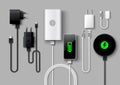 Mobile phone charger supply realistic vector set