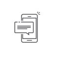 Mobile phone chat message notification vector icon isolated line outline, smartphone bubble speech pictogram, concept of
