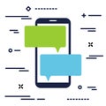 mobile phone with chat message notifications. smartphone and chatting bubble speeches. Text messaging flat design concept