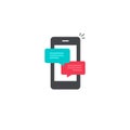 Mobile phone chat message notifications vector icon, smartphone chatting bubble speeches, online talking, messaging