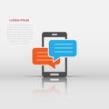 Mobile phone chat sign icon in flat style. Message notifications vector illustration on white isolated background. Smartphone text Royalty Free Stock Photo