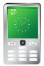 Mobile phone with clock on green screen