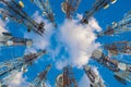 Mobile phone communication antenna tower with cloud on center bl Royalty Free Stock Photo