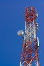 Mobile phone communication antenna tower with satellite dish on Royalty Free Stock Photo