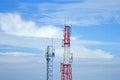 Mobile phone communication tower transmission signal with blue sky and antenna and twin Royalty Free Stock Photo