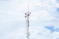 Mobile phone communication tower transmission  signal with blue sky background and antenna Royalty Free Stock Photo