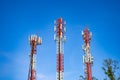 Mobile phone communication tower transmission  signal with blue sky background and antenna Royalty Free Stock Photo