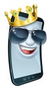 Mobile Phone Cool Shades King Crown Cartoon Mascot Royalty Free Stock Photo