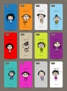 Mobile phone cover back , 12 funny girls for your Royalty Free Stock Photo