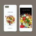 Mobile phone cover back and screen, floral tree