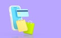 Mobile phone, credit card and paper bags 3D render