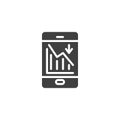 Mobile phone with decrease graph vector icon