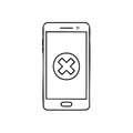 Mobile Phone Displaying Error Message Cross Symbol Line Art Hand Drawn Technology Device Royalty Free Stock Photo