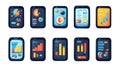 Mobile phone displays with data visualization Royalty Free Stock Photo