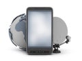 Mobile phone, earth globe and satellite Royalty Free Stock Photo