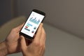 Mobile phone with economic data graph on the screen