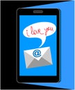 Mobile phone email Valentine I love you. Royalty Free Stock Photo