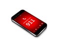 Mobile phone with emergency number 911 isolated over white