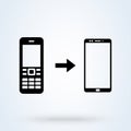 Mobile phone evolution. Concept of the evolution of a mobile phone from an old button cell phone to a modern smartphone. Phones Royalty Free Stock Photo