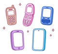 Mobile phone evolution, cute cartoon drawing Royalty Free Stock Photo