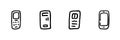 Mobile Phone Evolution Line Icon Set In Doodle Style. Communication Technology Progression Outline Sketch Collection Royalty Free Stock Photo