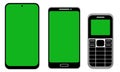 Mobile Phone Evolution Mockup with Green Screen on White Background Royalty Free Stock Photo