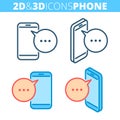 The mobile phone. Flat and isometric 3d outline icon set.