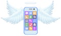 Mobile phone flight on blue wings illustration Royalty Free Stock Photo