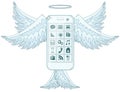 Mobile phone flight on blue wings illustration Royalty Free Stock Photo