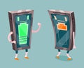 Mobile Phone Full Low Battery Charge Energetic Exhausted Cartoon Design Vector Illustration