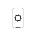 Mobile phone and gear, smartphone and cog. Modern signs, outline symbols, thin line icons set for websites, web design, mobile app Royalty Free Stock Photo