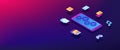 Mobile content isometric 3D banner header. Royalty Free Stock Photo