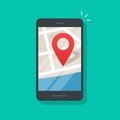 Mobile phone geo location, smartphone gps navigator city map pin Royalty Free Stock Photo