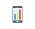 Mobile phone with growth chart icon. Vector illustration in flat minimalist style Royalty Free Stock Photo