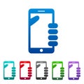 Mobile phone in hand icon. Vector. Center, message. Royalty Free Stock Photo