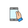 Mobile phone in hand icon, vector color illustration Royalty Free Stock Photo