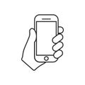 Mobile phone in hand icon. Vector illustration. Isolated. Royalty Free Stock Photo