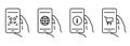 Mobile Phone in Hand Line Icon Set. Online Shopping, QR Code, Internet Connection, Information Outline Icon. Internet