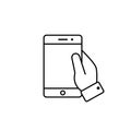 Mobile phone in hand line icon icon, vector isolated outline illustration Royalty Free Stock Photo