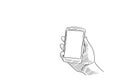 Mobile phone in hand. Sketch of human hand which is holding empty smartphone. Royalty Free Stock Photo