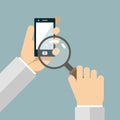 Mobile Phone Hands Magnifying Glass Search Icons Royalty Free Stock Photo