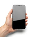 A mobile phone that is holding hand it is black Royalty Free Stock Photo