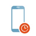 Mobile phone icon with clock sign. Mobile phone icon and countdown, deadline, schedule, planning symbol