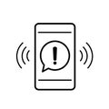 Mobile phone icon with danger warning attention sign in a speech bubble Royalty Free Stock Photo