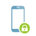 Mobile phone icon with padlock sign. Mobile phone icon and security, protection, privacy symbol Royalty Free Stock Photo