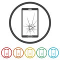 Mobile phone icons set with smashed screen - Illustration Royalty Free Stock Photo