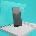 Mobile phone illustration with light purple background 3D animated rendering with graphics