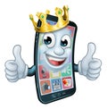Mobile Phone King Crown Thumbs Up Cartoon Mascot Royalty Free Stock Photo
